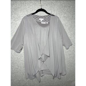 Susan Graver Liquid Knit Open Cardigan Tank Set Top XL Gray QVC Stretch Travel